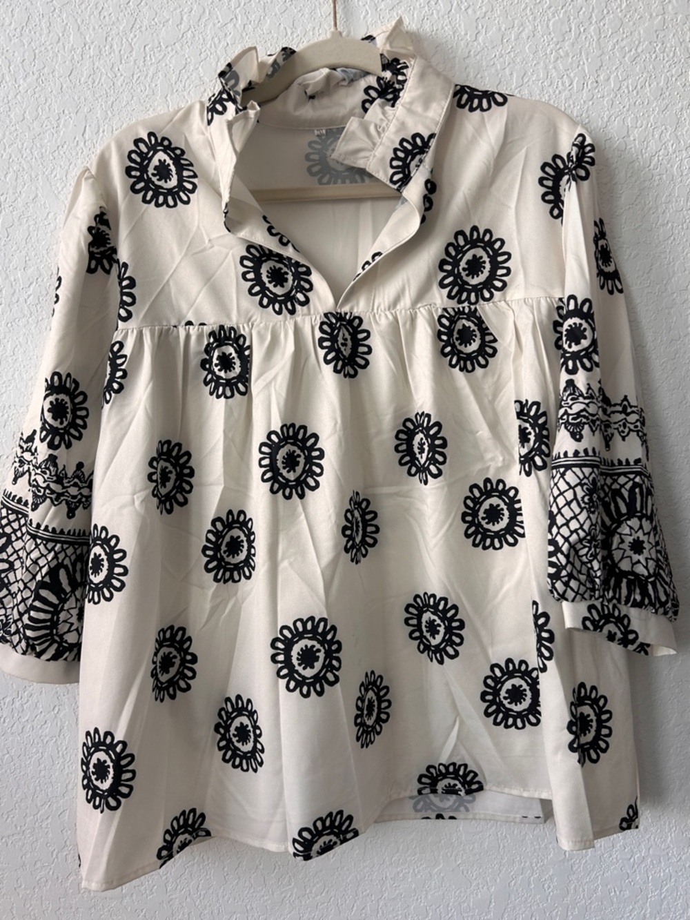 Cream and Black Printed Tunic Top